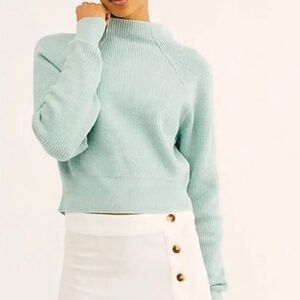 Free People Too Good Cropped Sweater in Opaline Green Size XS
